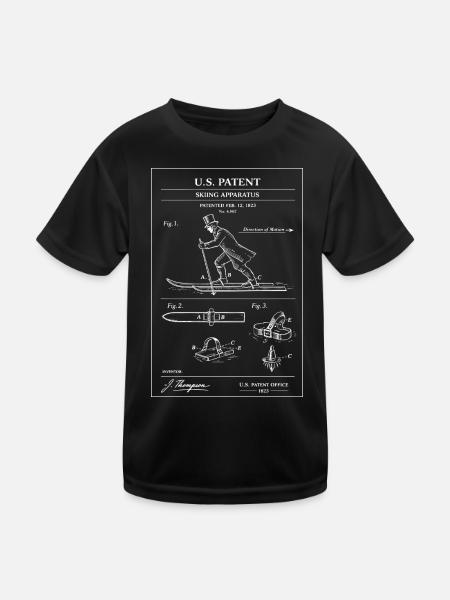 Diagramm des Vintage-Ski-Patents - Kinder Funktions-T-Shirt - Schwarz - Vorne