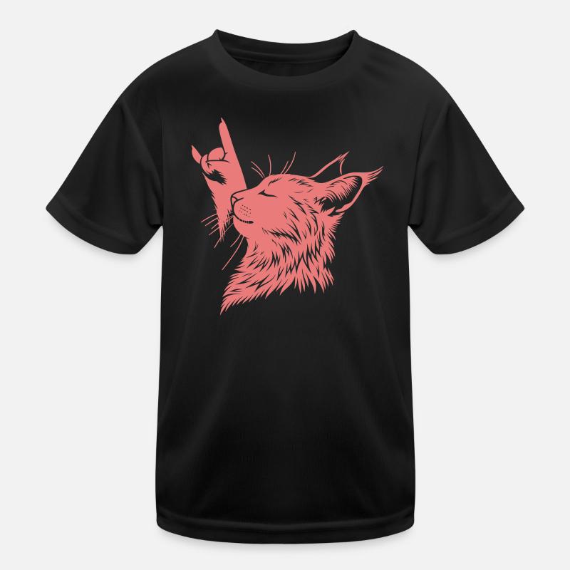 Rock Katze Profil – Devil Horns Silhouette Kinder Funktions-T-Shirt