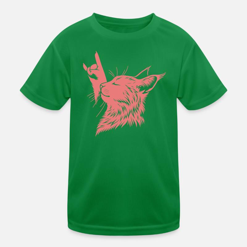 Rock Katze Profil – Devil Horns Silhouette Kinder Funktions-T-Shirt