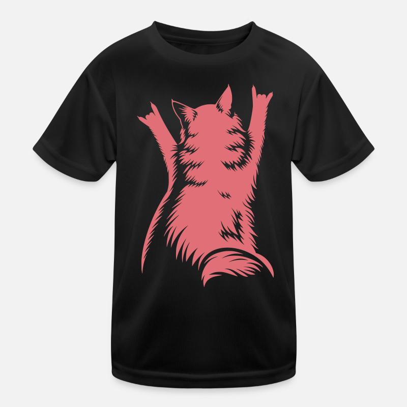 Rock Katze Rückenansicht – Devil Horns Kinder Funktions-T-Shirt