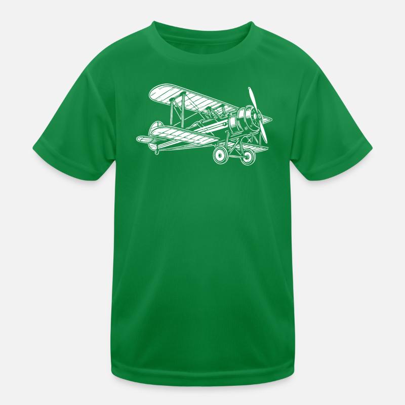 Doppeldecker Oldtimer, Klassisches Flugzeug Design Kinder Funktions-T-Shirt