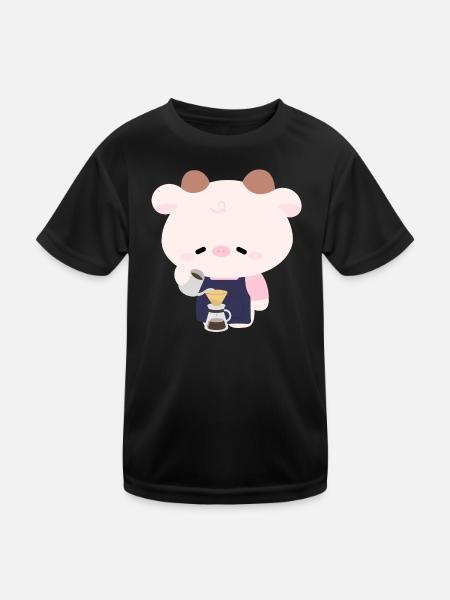Kawaii Cow Barista - Kids Functional T-Shirt - black