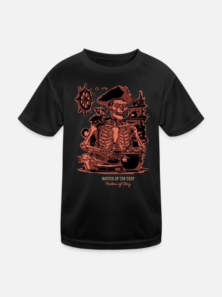 Meister der Tiefe – Skelettkunst-Keramik - Kinder Funktions-T-Shirt - Schwarz