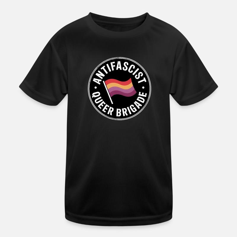 Antifascist Queer Brigade - Antifa Pride Merch - Kids Functional T-Shirt - black
