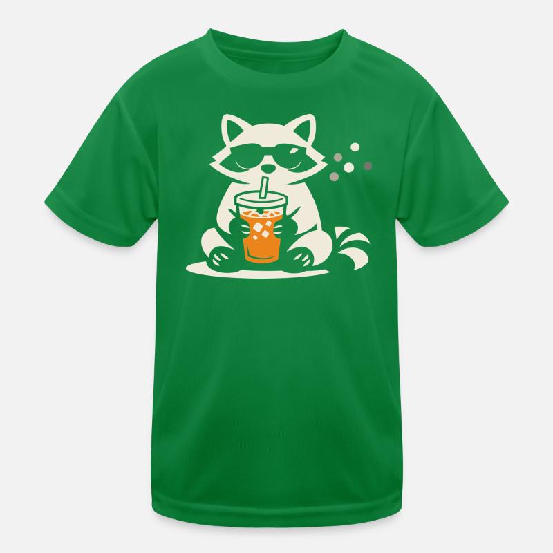 Waschbär Eiskaffee Lustig Geschenk Sommer Kinder Funktions-T-Shirt
