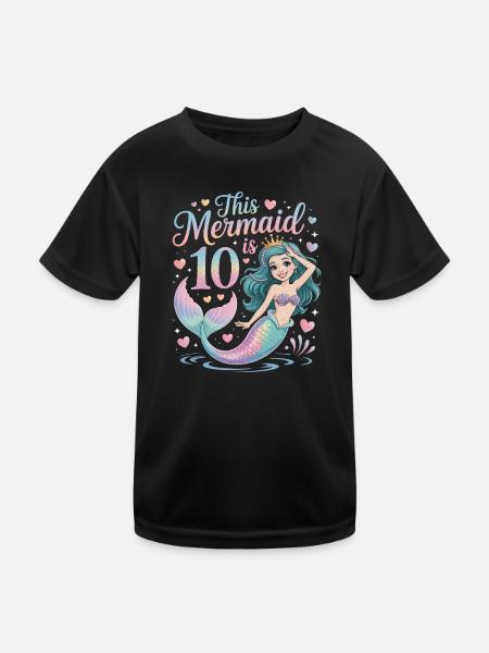 Mermaid 10th Birthday 10 Years - Kids Functional T-Shirt - black - Front