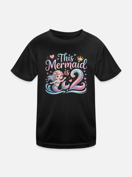 Meerjungfrau 2. Geburtstag 2 Jahre - Kinder Funktions-T-Shirt - Schwarz - Vorne
