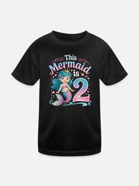 Meerjungfrau 2. Geburtstag 2 Jahre - Kinder Funktions-T-Shirt - Schwarz - Vorne
