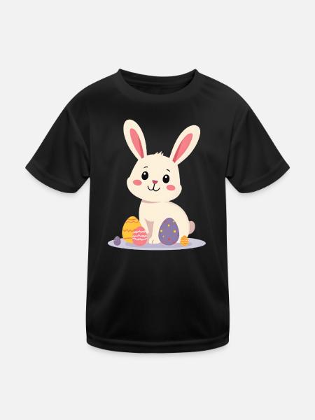 Osterhase - Kinder Funktions-T-Shirt - Schwarz - Vorne