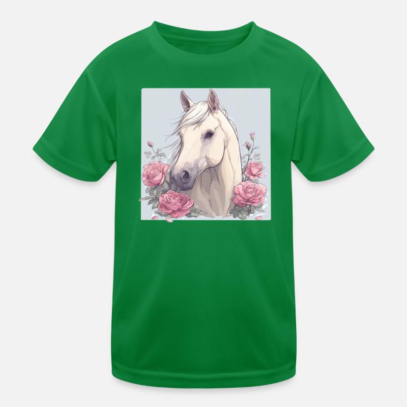Pferd mit Blumen Kinder Funktions-T-Shirt