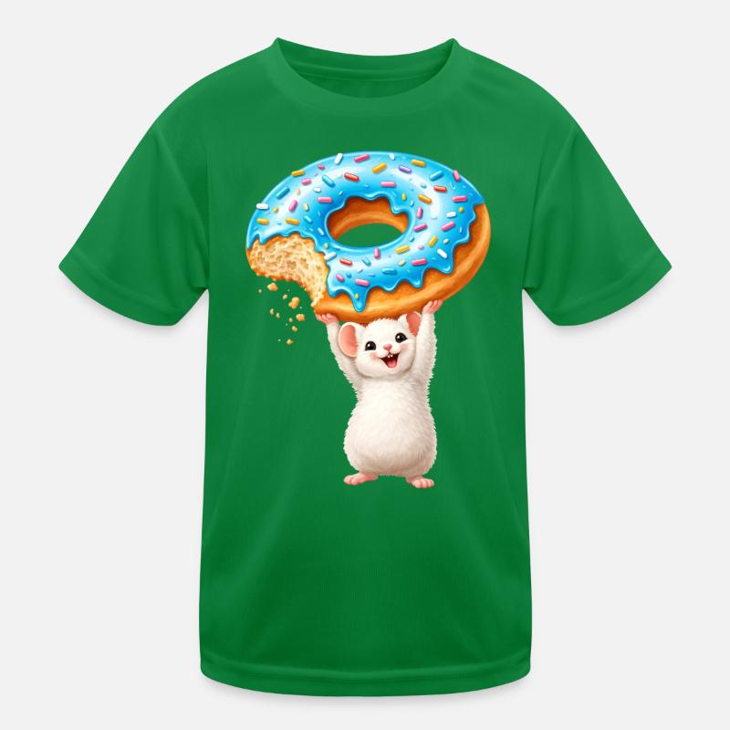 Maus mit Donut – Süßes Cartoon Design Kinder Funktions-T-Shirt