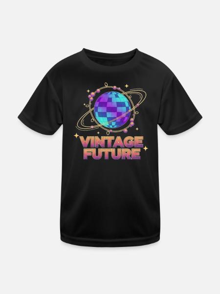 Retro-futuristischer Vintage-Future Pixel Planet - Kinder Funktions-T-Shirt - Schwarz - Vorne