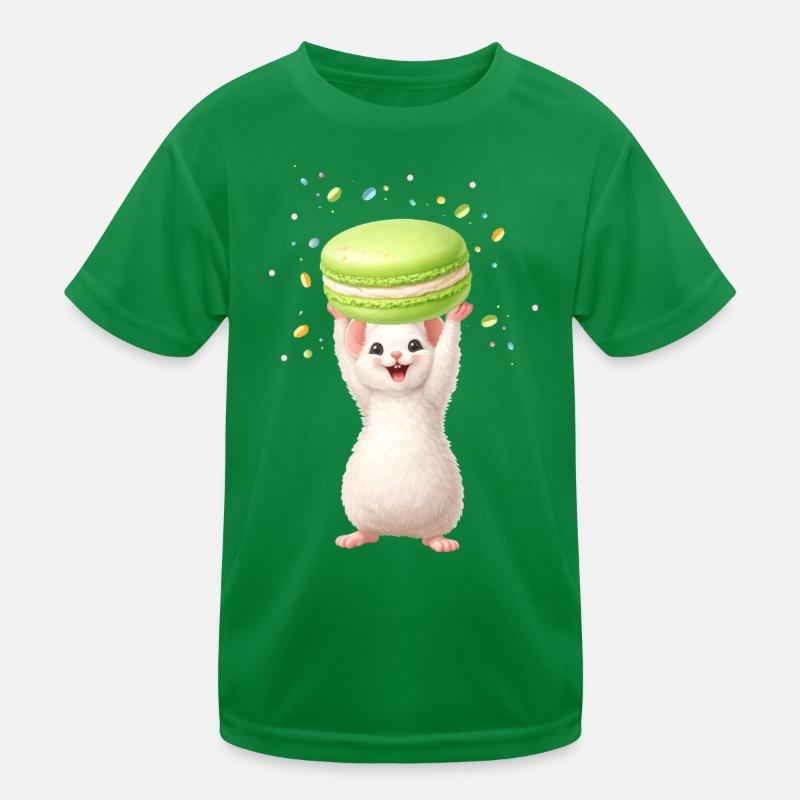 Cute mouse with green macaron Kids Functional T-Shirt