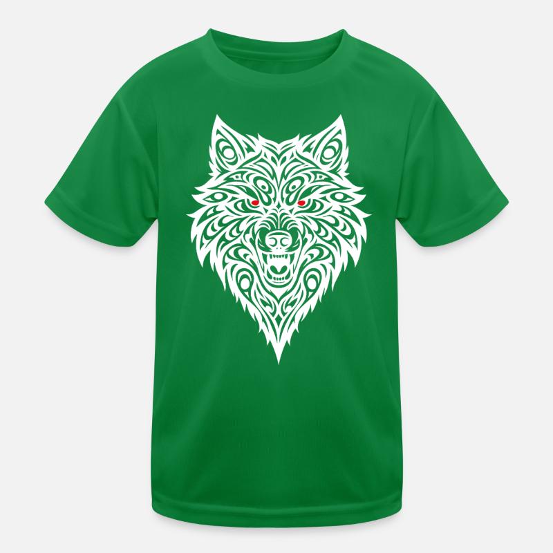 Geprägter Wolfkopf mit Tribal-Muster Kinder Funktions-T-Shirt