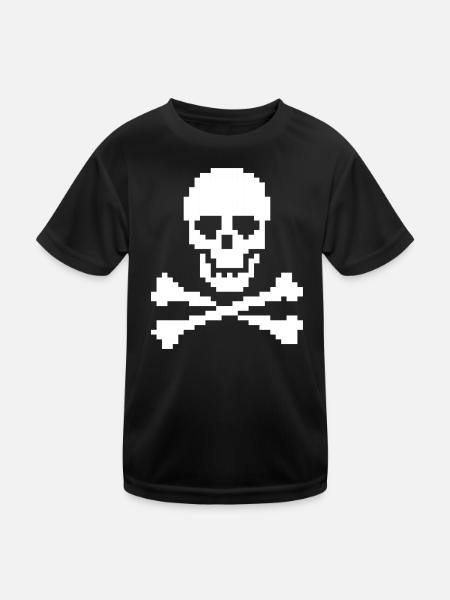 Pixel Skull Crossbones - Kids Functional T-Shirt - black - Front