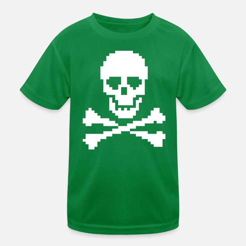 Pixel Skull Crossbones Kids Functional T-Shirt