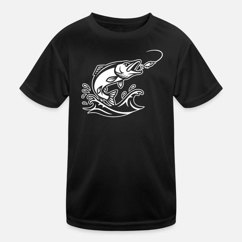 Hecht Raubfisch Sprung Outline Kinder Funktions-T-Shirt