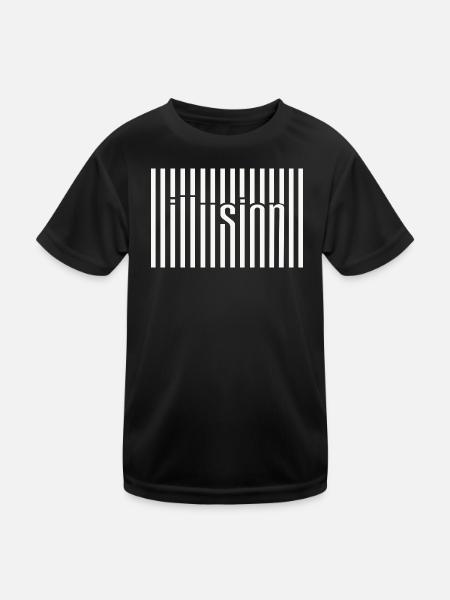 Barcode Illusion  - Kinder Funktions-T-Shirt - Schwarz - Vorne