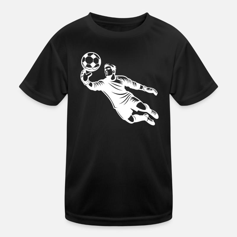 Fußballtorwart bei einer Glanzparade im Sprung Kinder Funktions-T-Shirt
