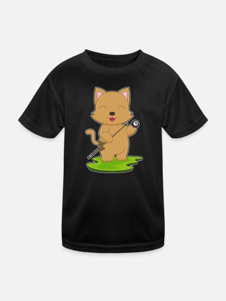Katze Billiard Queue Sport - Kinder Funktions-T-Shirt - Schwarz - Vorne