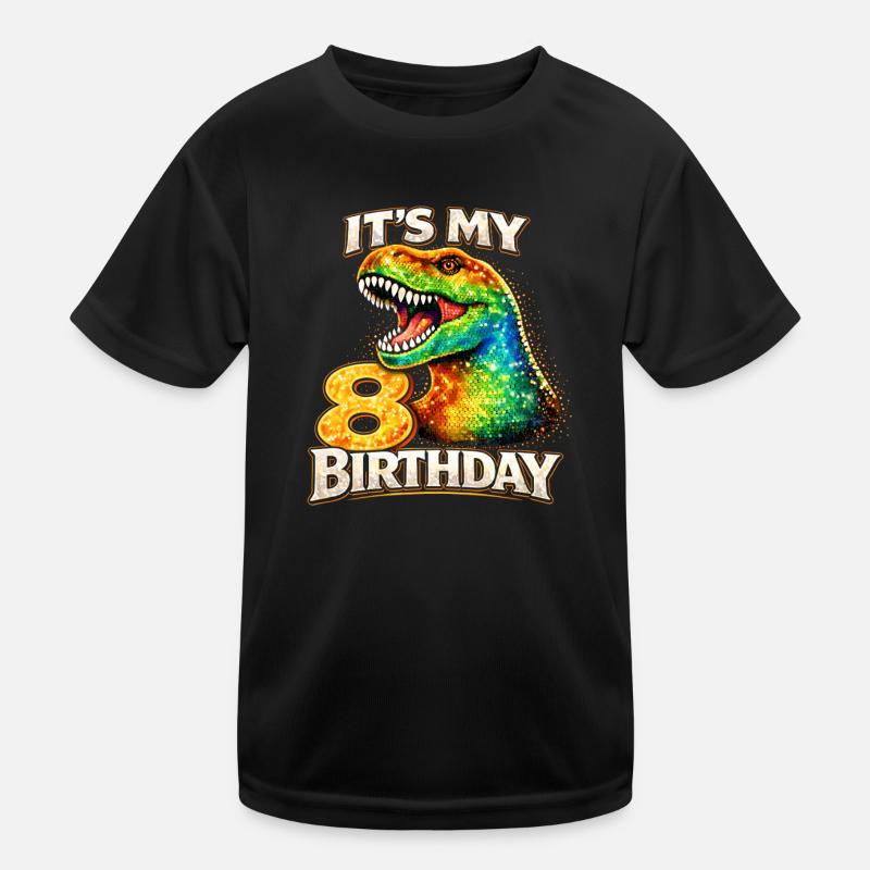 Its My 8 Birthday Colorful Dino Kids Functional T-Shirt