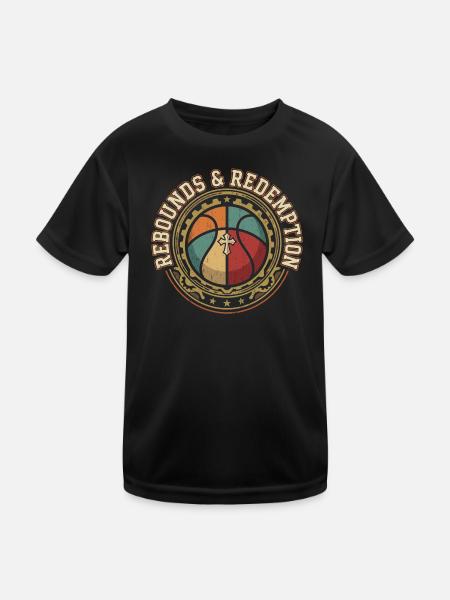 Rebounds And Redemption Christlicher Basketball - Kinder Funktions-T-Shirt - Schwarz - Vorne