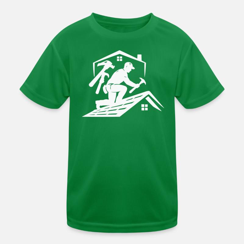 Dachdecker Silhouette am Dach Kinder Funktions-T-Shirt
