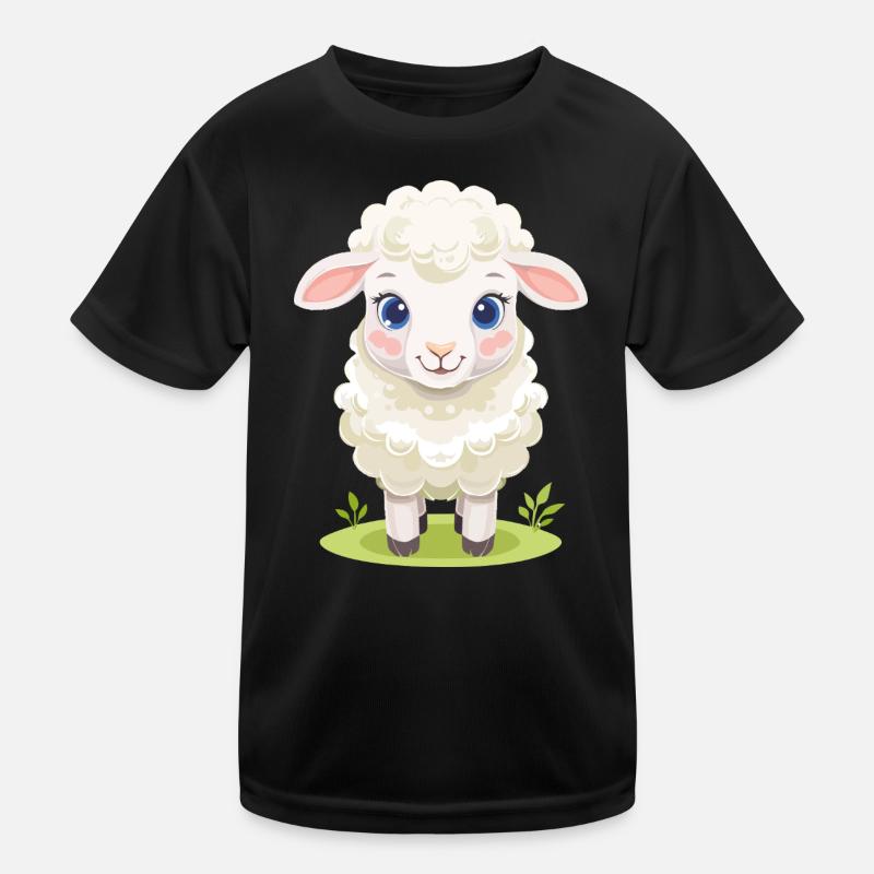 Cuddly lamb on green pasture Kids Functional T-Shirt