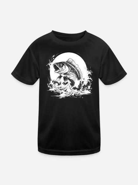 Fischerei Zeichnung - Kinder Funktions-T-Shirt - Schwarz - Vorne