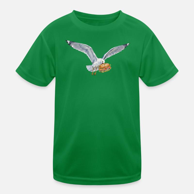 Mouette drôle vole un rouleau de poisson sur la plage T-shirt sport Enfant