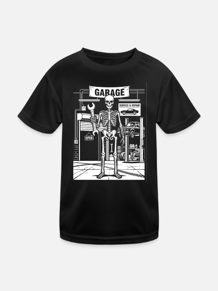 Skelett in der Werkstatt - Kinder Funktions-T-Shirt - Schwarz - Vorne