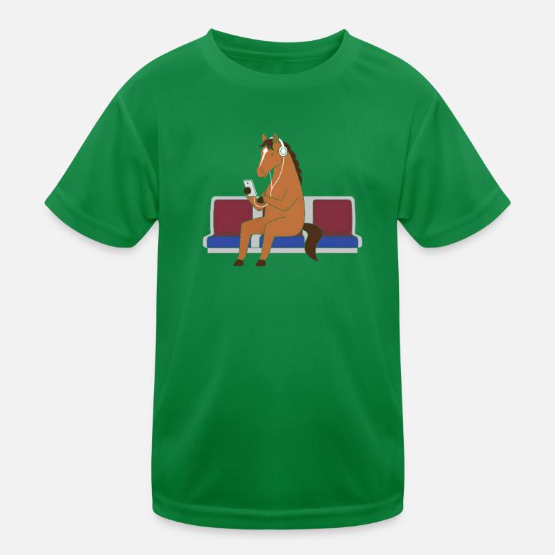 Pferd mit Kopfhörern in U-Bahn Kinder Funktions-T-Shirt