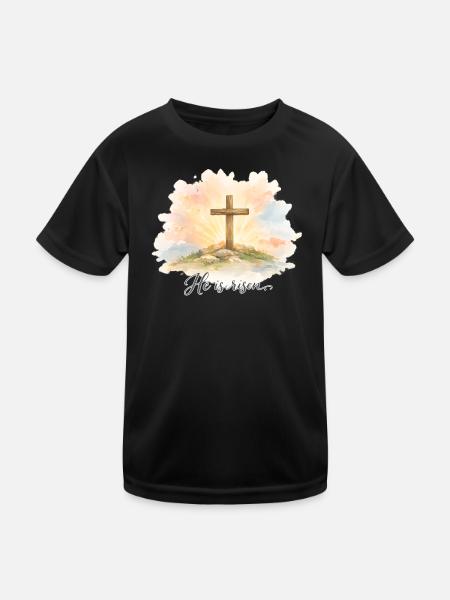 Auferstehung He is Risen Ostern Jesus - Kinder Funktions-T-Shirt - Schwarz - Vorne