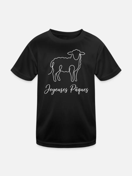 Joyeuses Pâques , Süßes Lämmchen Oster Shirt, Bag - Kinder Funktions-T-Shirt - Schwarz - Vorne