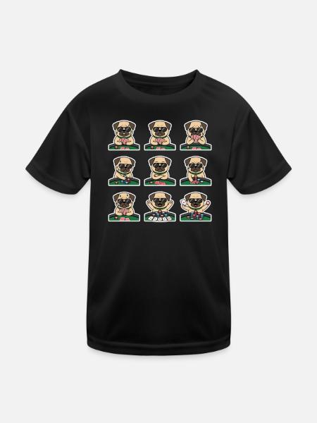 Lustiger Mops Poker Kartenspiel Hund - Kinder Funktions-T-Shirt - Schwarz - Vorne