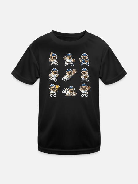 Suesser Mops Baseball Spieler Lustiger Hund Sport - Kinder Funktions-T-Shirt - Schwarz - Vorne
