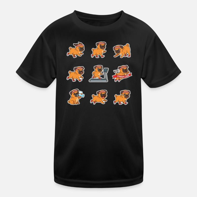 Lustiger Mops Joggen Marathon Laeufer Kinder Funktions-T-Shirt