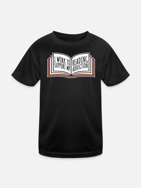 I Work To Support My Reading Addiction Books Logo - Kids Functional T-Shirt - black - Front