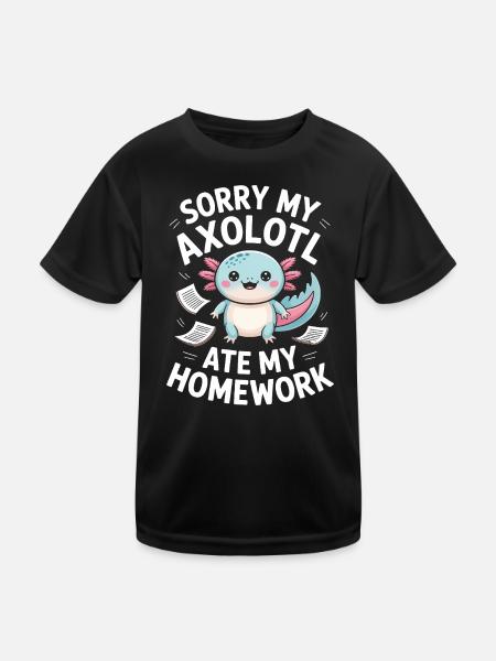 Axolotl hat meine Hausaufgaben gefressen. - Kinder Funktions-T-Shirt - Schwarz - Vorne