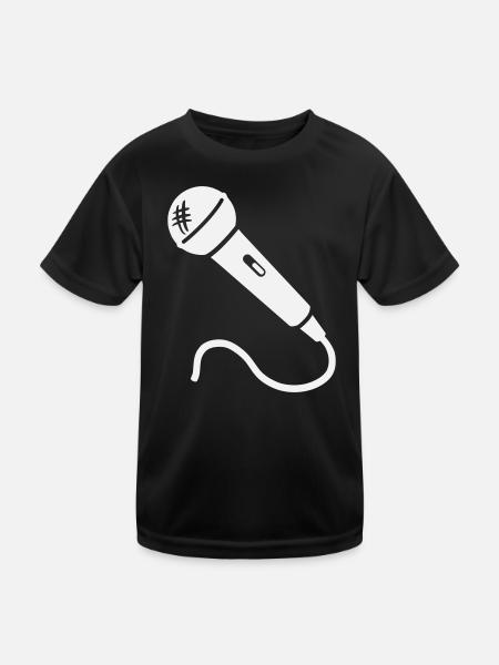 Mikrofon Karaoke Musiker Sänger Mikrophon Singen - Kinder Funktions-T-Shirt - Schwarz - Vorne
