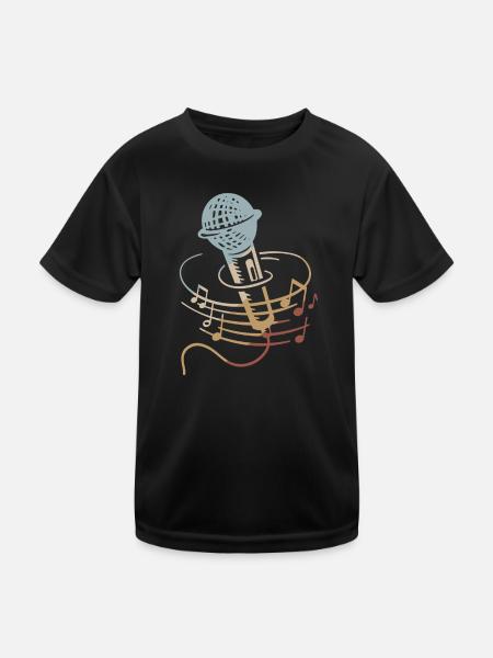Sänger Mikrofon Karaoke Musiker Mikrophon Singen - Kinder Funktions-T-Shirt - Schwarz - Vorne