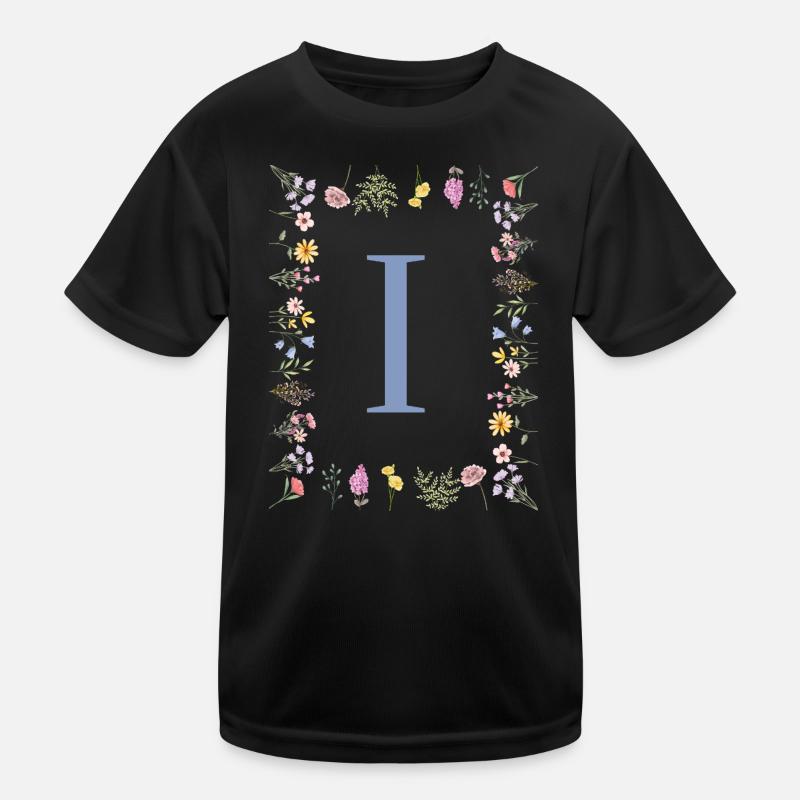 Floral Initial "I" Floral Monogram Kids Functional T-Shirt