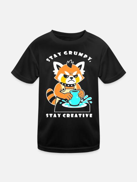 Bleib kreativ Pottery Panda - Kinder Funktions-T-Shirt - Schwarz