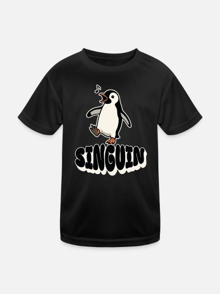 Singender Pinguin - Singuin - Kinder Funktions-T-Shirt - Schwarz - Vorne