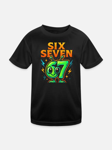 Six Seven 67 Italian Brainrot Alien Humor Lustig - Kinder Funktions-T-Shirt - Schwarz