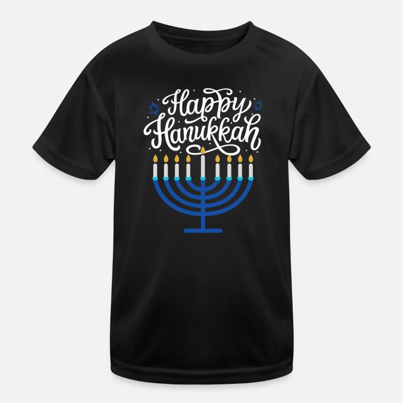 Happy Hanukkah Menorah - Kids Functional T-Shirt - black