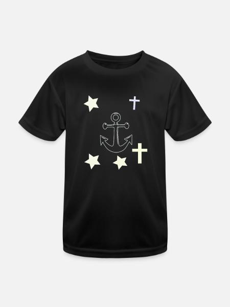 Anchors, stars and crosses - Kids Functional T-Shirt - black - Front