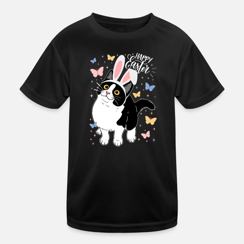 Easter Cat with Bunny Ears - Kids Functional T-Shirt - black