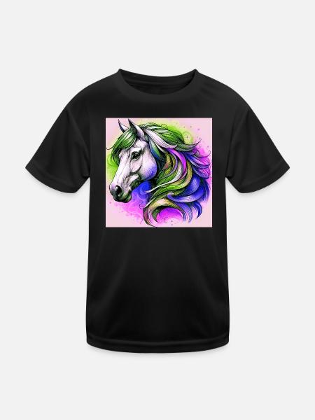 Pferd - Kinder Funktions-T-Shirt - Schwarz - Vorne