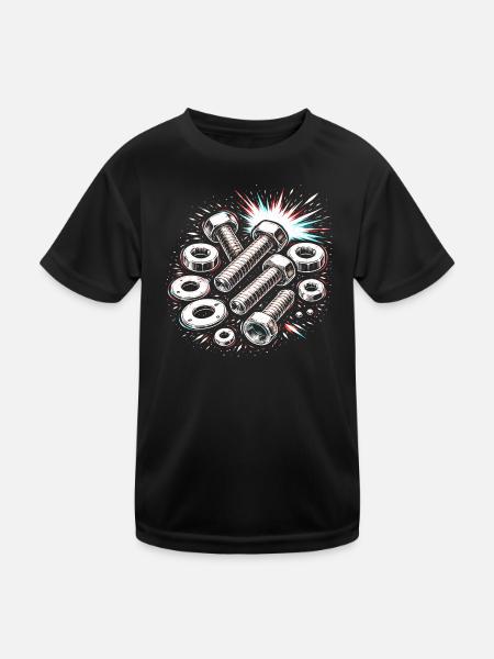 Bolts Nuts Mechanic Tool Design - Kids Functional T-Shirt - black - Front